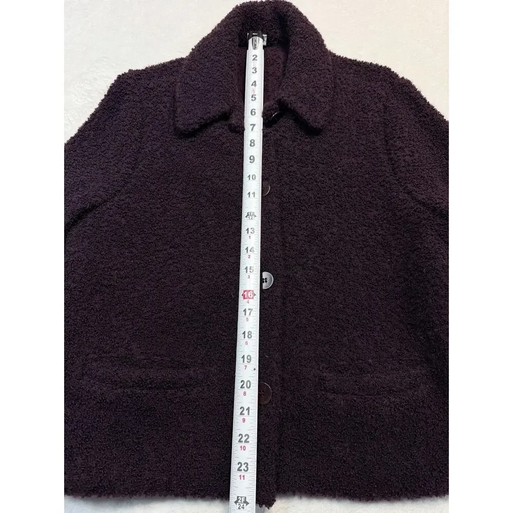 Eileen Fisher Eggplant Purple Wool Bouclé Jacket Petite SZ L Heritage Knit
